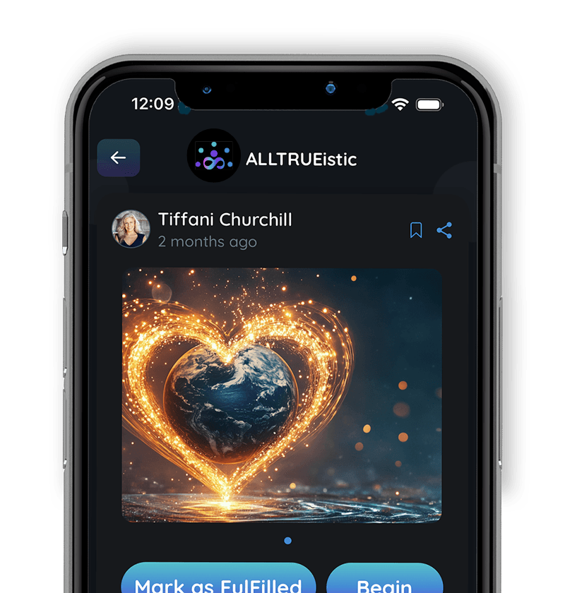 ALLTRUEistic intention screen centered on global healing and shared purpose