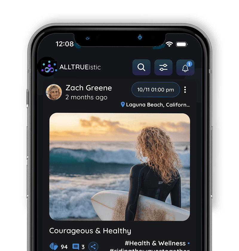 ALLTRUEistic community post screen inviting people to uplift another person