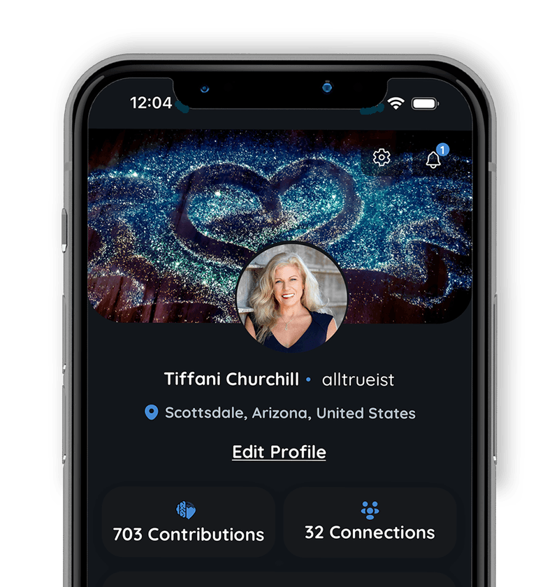 ALLTRUEistic profile screen showing contributions and connections